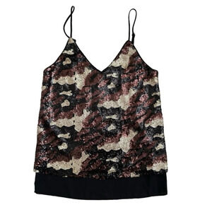 NWT Three Eighty Two Womens Black & Brown Sequined Tank Top Size XS, Summer